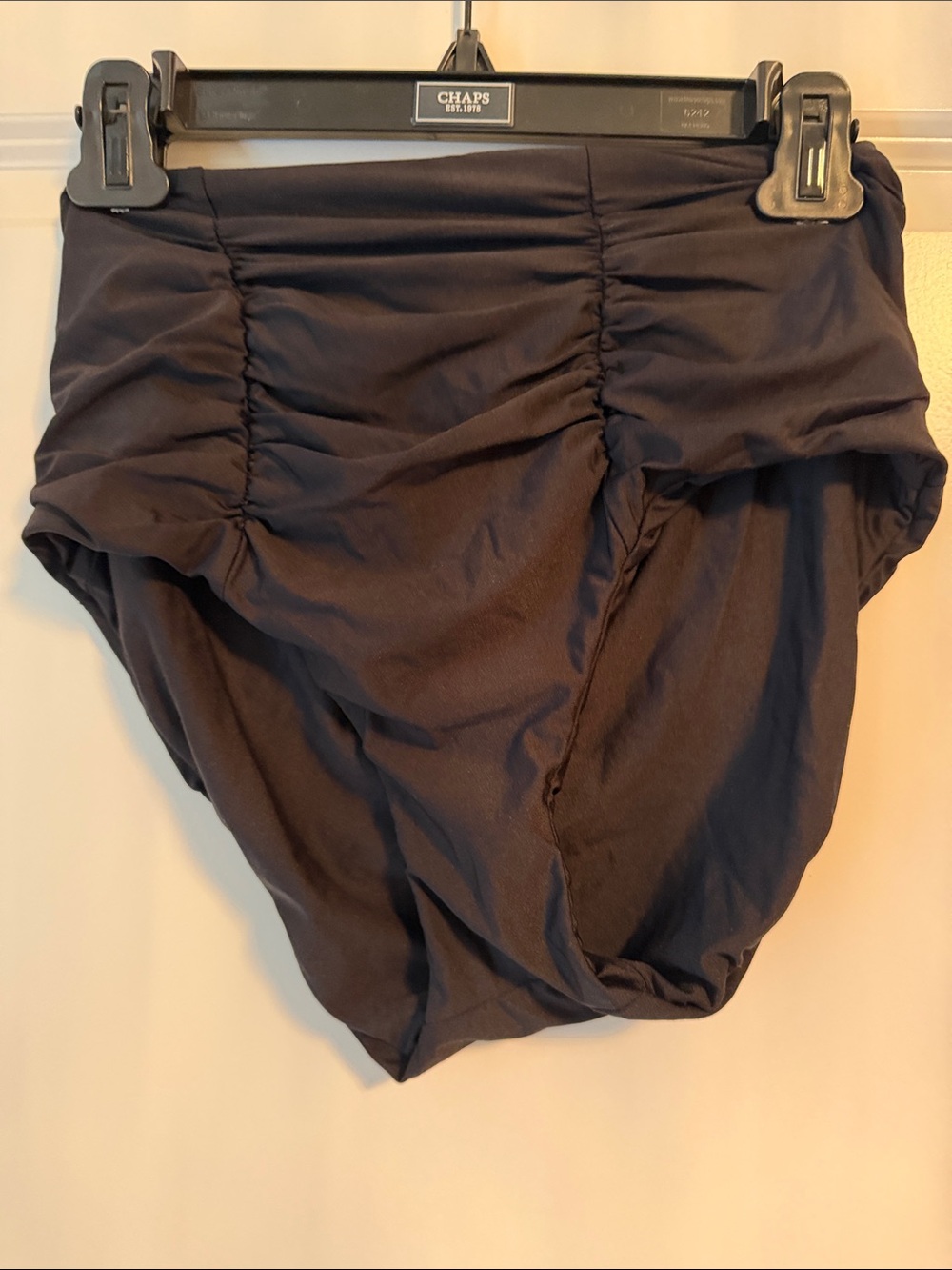 Women's Black High-Waist Ruched reversible Swim Bottoms